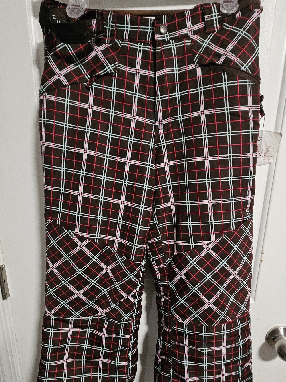 Girls Plaid Brown Pink Snow Pants